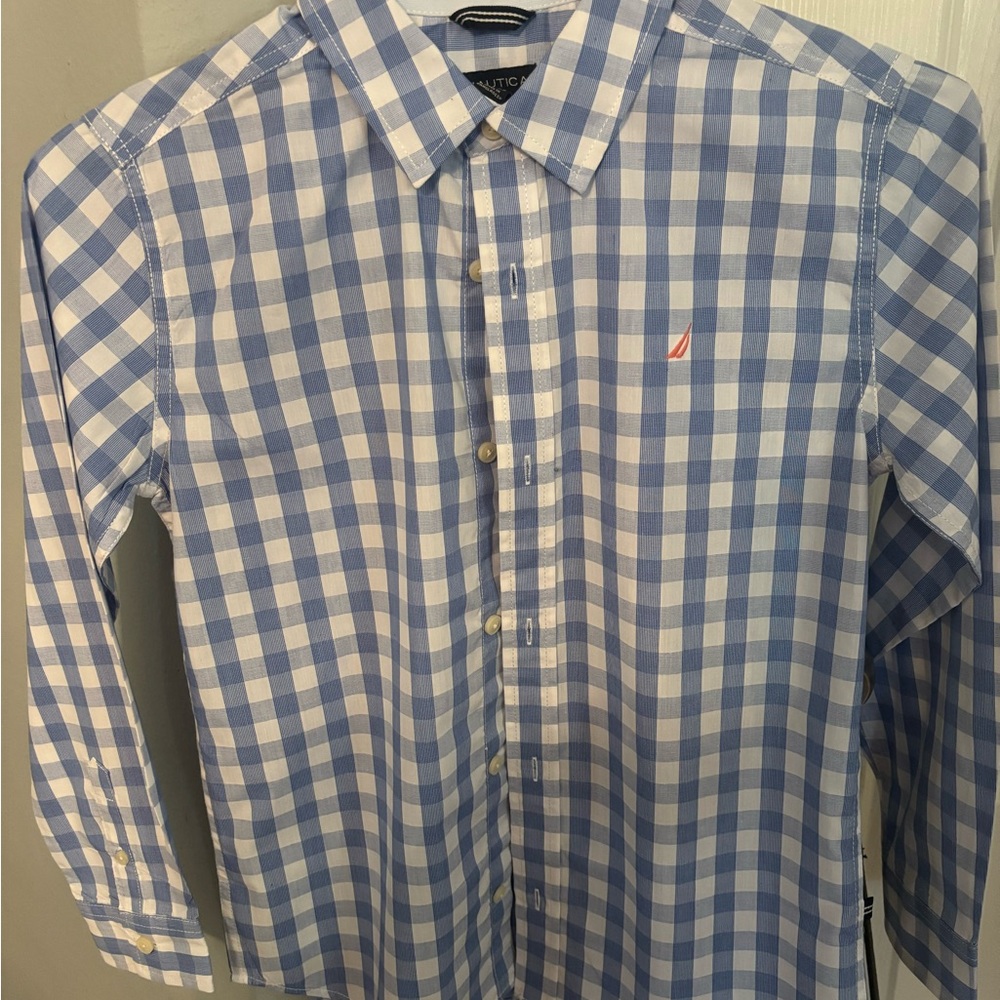 Nautica Blue and White Casual Button Down Shirt
